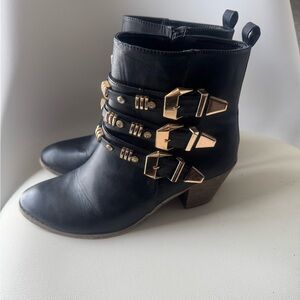 Bucco Black Ankle Boots with Gold Accents